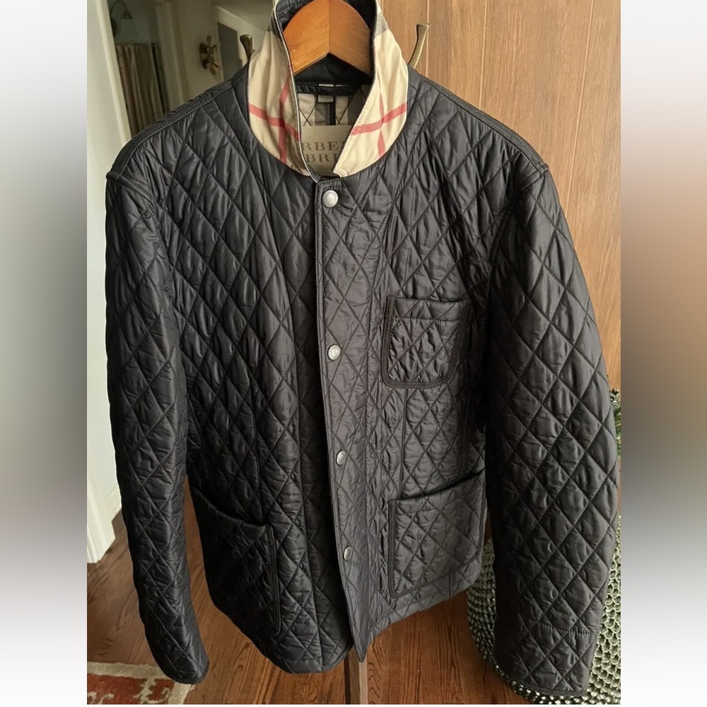 BURBERRY leather trim diamond Quilted Jacket coat navy blazer XL - Picture 10 of 10